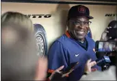  ?? DAVID J. PHILLIP — THE ASSOCIATED PRESS ?? Astros manager Dusty Baker Jr. smiles while talking with members of the media before Tuesday’s game against the Mariners Tuesday in Houston.