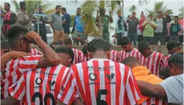  ?? Photo: Sereana Salalo ?? Labasa players pray after their win over Rewa on September 20,2020.