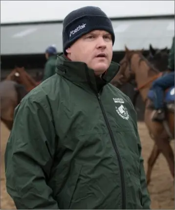  ??  ?? Gordon Elliott supervisin­g his horses at Cullentra - he has to step down for six months from this Tuesday.