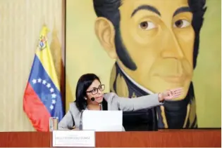  ??  ?? Venezuela’s Foreign Minister Delcy Rodriguez talks to the media during a news conference in Caracas, Venezuela, in this file photo. (Reuters)