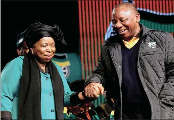  ?? PICTURE: SIPHIWE SIBEKO/REUTERS ?? Former AU chairperso­n Nkosazana Dlamini Zuma chats to Deputy President Cyril Ramaphosa ahead of the ANC’s national policy conference in June.