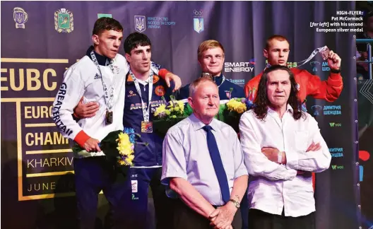  ??  ?? HIGH-FLYER: Pat Mccormack [far left] with his second European silver medal