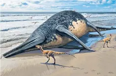  ?? ?? An illustrati­on of a giant ichthyosau­r as it might have looked washed up on a beach