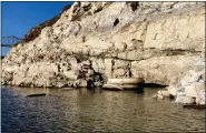  ?? SOUTHERN NEVADA WATER AUTHORITY VIA AP ?? This photo taken April 25 by the Southern Nevada Water Authority shows the top of Lake Mead drinking water Intake No. 1above the surface level of the Colorado River reservoir behind Hoover Dam.