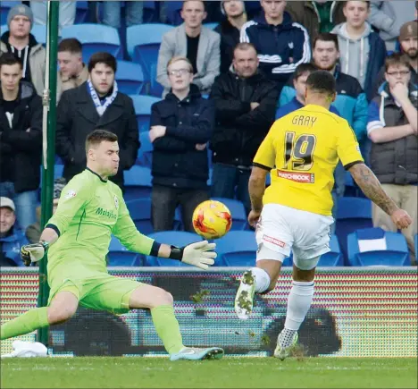  ?? PICTURES: Media Image Ltd ?? GRAY DAY: Brentford striker Andre Gray puts the Bees 2-0 ahead