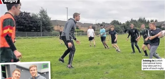  ??  ?? Joining inScottish internatio­nal Jonny Gray takes part in a game of touch rugby
