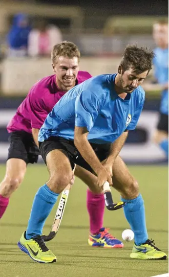  ??  ?? FULL CONTROL: Ben Edwards (blue) in action for the SQPS Scorers during an Iron Jack Challenge round match.