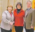  ?? PHOTO COURTESY OF LANL ?? From left: Nan Sauer, director of LANL’s Pipeline and Partnershi­ps Office; Kate O’Neill, New Mexico secretary of education; and Rick Bailey, Northern New Mexico College president.