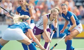  ??  ?? Charlotte Watson (centre) in action for Scotland.