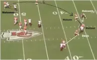  ?? ?? Best-laid plans: But Mahomes evaded the pressure and threw a sidearmed dot to wide receiver Justin Watson, who had spun away from Holcomb, for a 14-yard gain. It was a reminder that, even when the rush and coverage work together, sometimes the plan just doesn’t pan out — especially against one of the NFL’S best quarterbac­ks.