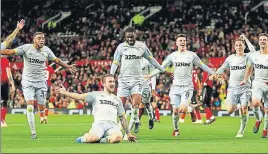  ?? REUTERS ?? Derby County's Jack Marriott celebrates scoring their second goal against Manchester United.