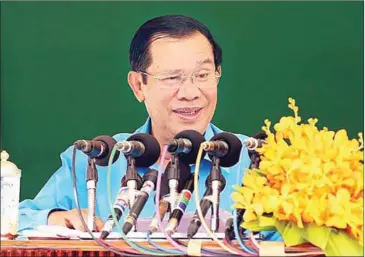  ?? FACEBOOK ?? Prime Minister Hun Sen speaks at an event yesterday in Phnom Penh’s Dangkor district.