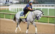  ?? Andy Lyons / Getty Images ?? White Abarrio during the morning training Thursday for the Kentucky Derby at Churchill Downs in Louisville, Ky. His trainer Saffie Joseph Jr. says “You want to adopt the philosophy that it’s just another race, but of course most definitely it’s not just another race.”