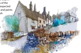  ??  ?? ▼ Ian Fennelly’s pen and wash demonstart­ation of the Cotswolds village, Great Rissington