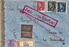  ??  ?? Brief der Protektora­tspost nach Rom mit rotem Retour Stempel im August 1943. Abbildunge­n aus dem Buch: Sammlung H. Wewer, Sammlung W. Haney, Archiv Lara Dämmig