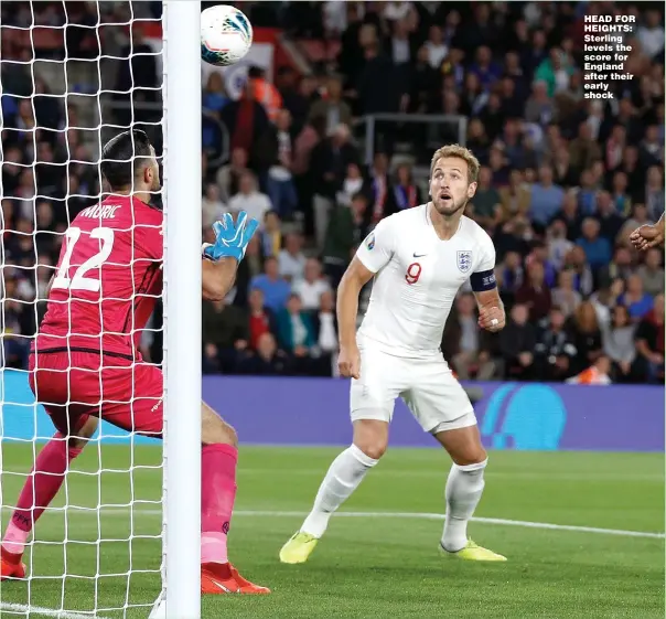  ??  ?? HEAD FOR HEIGHTS: Sterling levels the score for England after their early shock