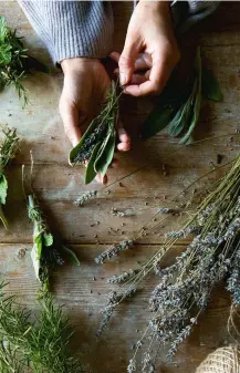  ??  ?? From above: wood fit for a yule log; smudging wands; calennig apple tealights; juniper can be used to cleanse the house at Hogmanay, in Scots tradition