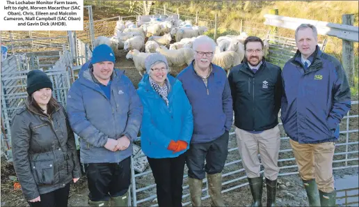  ??  ?? The Lochaber Monitor Farm team, left to right, Morven Macarthur (SAC Oban), Chris, Eileen and Malcolm Cameron, Niall Campbell (SAC Oban) and Gavin Dick (AHDB).