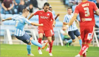  ??  ?? WINNER: Adam Armstrong fires in Coventry’s winner