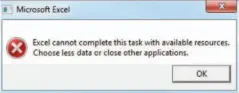  ??  ?? Excel’s memory error message .