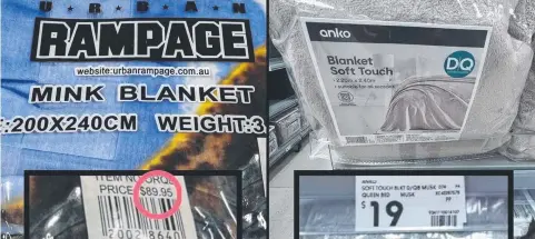  ?? ?? Price comparison­s between Urban Rampage, which has four outlets in the Northern Territory, and Kmart (right). Picture: Supplied