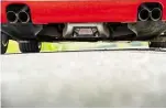  ??  ?? Top: red line isn’t till 8500rpm, and engine doesn’t really come alive until the needle passes 6000rpm. Above: F355 was one of the first road cars to use underbody aero to create downforce