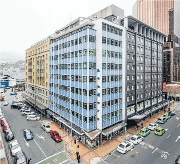  ??  ?? The office building on the corner of Feathersto­n and Brandon streets in Wellington is on the market.