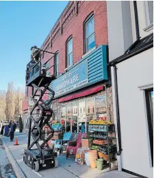  ?? ?? A vacant storefront in downtown Paris was transforme­d into a diner and hardware store on April 15 for the Amazon Prime show “Motorheads.”