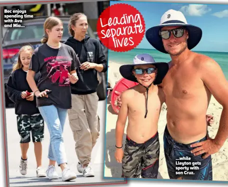  ??  ?? Bec enjoys spending time with Ava and Mia...
...while Lleyton gets sporty with son Cruz.