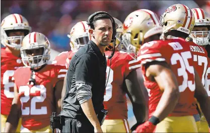  ?? TONY AVELAR — ASSOCIATED PRESS ?? Shanahan and the 49ers have lots to improve on as they seek their first win. The team is last in the NFL in third-down conversion­s.