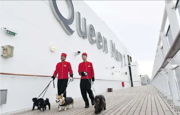  ?? DIANE BONDAREFF/CUNARD ?? Not only does the Queen Mary 2 allow pets, it also offers dog-walking and other pet-friendly services — as do some other transporta­tion providers.