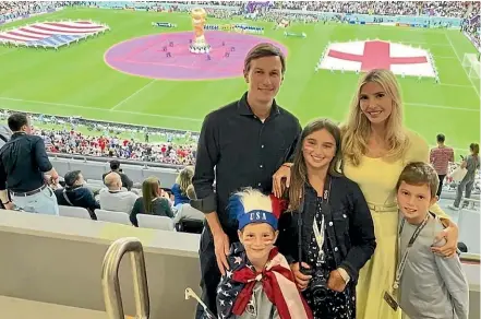  ?? TWITTER ?? Ivanka Trump and Jared Kushner with their three children at the 2022 Fifa World Cup in Qatar.