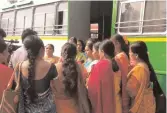  ??  ?? Women check out the RTC mobile bio-toilets that will be deployed at five centres.