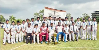  ??  ?? Seated from left: M.H. Sunil (MIC), Ashan Safeer, Viraj Weerasekar­a (Asst Coach), Yasiru Rodrigo (Captain), Lal Senarathne (Coach), Thisuka, L.S.D. Nalin (Director Of Sports) Standing from left: Umair, Ashine, Hammed, Ashan, Sathar, Nadeesha, Thulein,...