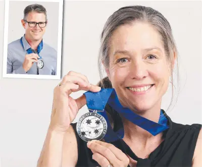  ?? Picture: STEVE POHLNER ?? Nadine Biddle with her Pride of Australia medal and (inset) Dr Jeff Hooper.