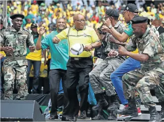  ?? Picture: Thuli Dlamini ?? Former president Jacob Zuma dances at the ANC manifesto launch in Durban.