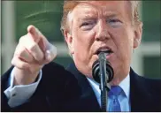  ?? / AP- Evan Vucci ?? President Donald Trump speaks during an event in the Rose Garden at the White House to declare a national emergency in order to build a wall along the southern border on Friday.