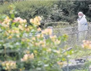  ??  ?? > Crime scene officers at at Trem y Garnedd in Bangor