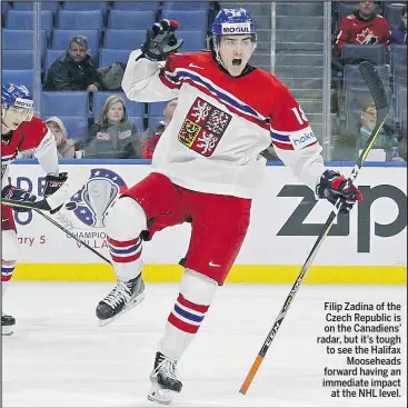  ?? THE ASSOCIATED PRESS/PHOTO ?? Filip Zadina of the Czech Republic is on the Canadiens’ radar, but it’s tough to see the Halifax Mooseheads forward having an immediate impact at the NHL level.