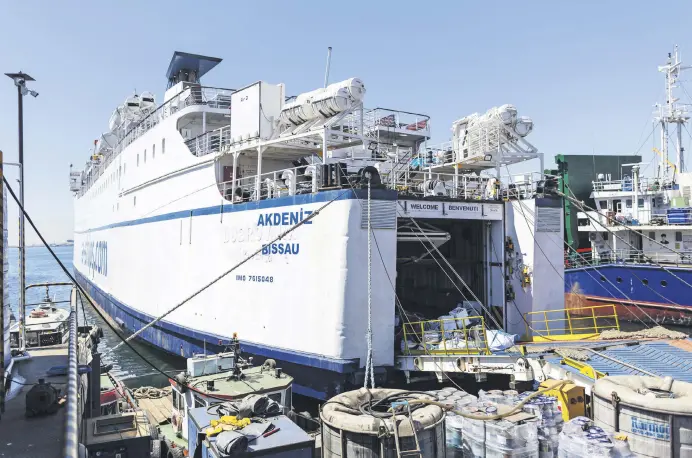  ?? ?? A general view of the Akdeniz RoRo ship, part of the flotilla, Istanbul, Türkiye, April 15, 2024.