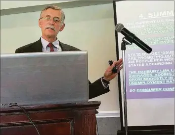  ?? Hearst Connecticu­t Media file photo ?? In a file photo, economist Don Klepper-Smith speaks during a Greater Danbury Chamber of Commerce Economic Forecast Breakfast in Danbury in 2018.