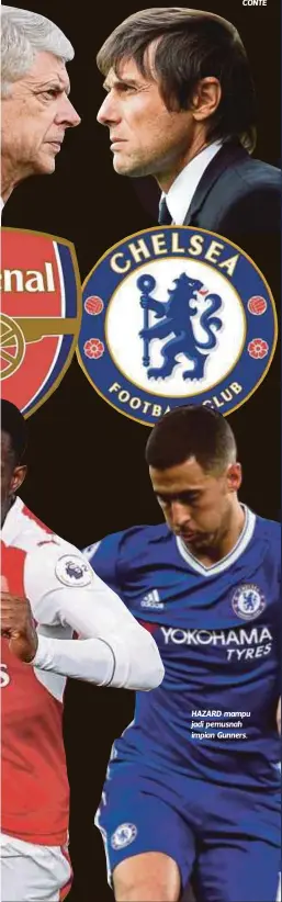  ??  ?? CONTE HAZARD mampu jadi pemusnah impian Gunners.