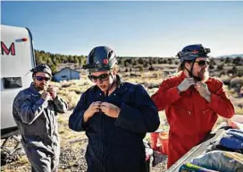  ??  ?? Kirk Silas, from left, a bat biologist; Catherine Haase, a postdoctor­al researcher from Montana State University; and Nate Fuller, a postdoctor­al biologist from Texas Tech.