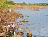  ??  ?? Above: The RK Puram lake is now a sea of hyacinths and the GHMC has not taken any remedial action. Kowkur lake, a religion site, is littered with waste