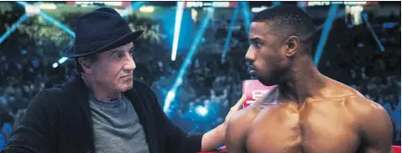  ?? MGM/WARNER BROS. ?? Sylvester Stallone, left, makes another trip to the big screen as Rocky Balboa with Michael B. Jordan’s Adonis Creed in Creed II.