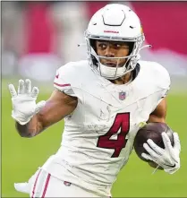  ?? MATT YORK/AP 2023 ?? Wide receiver Rondale Moore was acquired from the Cardinals in a rare player-for-player NFL trade. The Falcons shipped former starting quarterbac­k Desmond Ridder to Arizona for the 2021 second-round pick from Purdue.