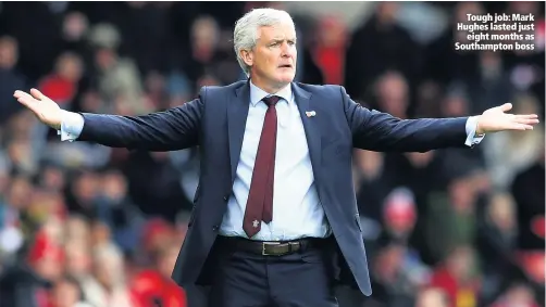  ??  ?? Tough job: Mark Hughes lasted justeight months as Southampto­n boss