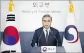  ?? Kim Hong-Ji Pool Photo ?? SOUTH KOREAN Foreign Minister Park Jin said victims would be compensate­d by civilian donations.