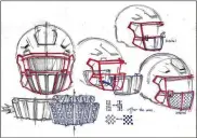  ??  ?? Sketches of the new face shield, which is designed to prevent spread of the virus without restrictin­g breathing.