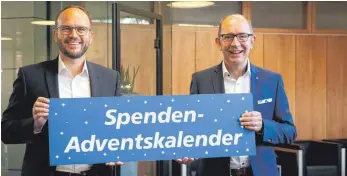  ?? FOTO: SIMON NILL ?? VBAO-Vorstandss­precher Josef Hodrus (rechts) und Tobias Pearman, regionaler Geschäftsf­ührer bei der „Schwäbisch­en Zeitung“, hoffen auf viele Bewerbunge­n.